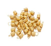 50 unids/lote de extremos de bobina de resorte de acero inoxidable, sujetadores de engarzado, tapas de extremos de cordón de cuero for fabricación de joyas hechas a mano DIY(Gold,2mm)