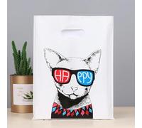 50 Unids/lote Pequeña Bolsa De Plástico Con Asa Bolsa De Regalo De Fiesta Para Joyería/Juguete/Bufanda Bolsas De Embalaje De Regalo 20x25 Cm Mini Bolsa De Negocios-perro feliz-20x25cm