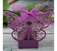 50 UNIDS Mariposa Cortada con láser Carruaje Hueco Favores Caja Regalos Cajas de Dulces con Cinta Baby Shower Boda Evento Fiesta Suministros-mariposa púrpura,4.5X4.5X8.6CM,25PCS