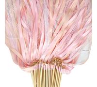 50 varitas de cinta con campanas de seda para fiestas, bodas, cumpleaños y actividades festivas, color rosa