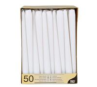 50 velas de candelabro de 2,2 cm de diámetro, 25 cm, color blanco, recibirás 2 paquetes de 50 unidades (100 unidades en total)