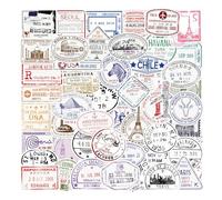 50 Vintage Matasellos Pegatinas Retro Sellos Stickers Transparente para Maletas Viaje Scrapbooking Diario Album Fotos (B)