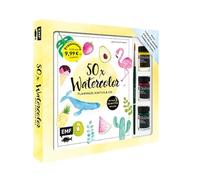 50 x Watercolor - Flamingo, Kaktus & Co. - Starter-Set - Sonderausgabe: Die beliebtesten Aquarellmotive in nur 5 Schritten - Buch, 3 Original Marabu Aqua-Ink-Graphix-Farben und Pinsel