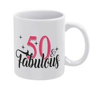 50 y fabulosas tazas de café de cerámica blanca de 11 onzas, taza de té impresa de doble cara con mango ergonómico en C, vasos de porcelana de fondo grueso para el hogar, oficina, cocina, regalos