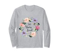 50 Years Loved 50th Birthday Floral 50 Years Loved Women Manga Larga