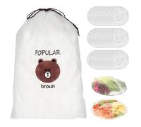 500 bolsas herméticas, film transparente con goma elástica, tapas transparentes reutilizables para alimentos, precinto de sellado para verduras, protección fresca, hogar, hotel ducha (blanco)