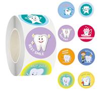 500 calcomanías de recompensa de dientes de 1.5 pulgadas para niños, calcomanías de dientes de dibujos animados con temática de dentistas, rollo de etiquetas autoadhesivas para clínicas dentales