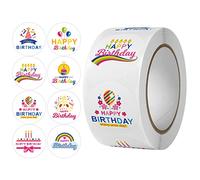 500 calcomanías redondas decorativas de feliz cumpleaños para tarjetas, invitaciones, sobres, regalo de sellado para sobres, botellas, paquetes