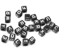 500 cuentas acrílicas con letras de 6 x 6 mm, cuentas negras con letras blancas, tamaño del agujero de 3,5 mm, mezcla aleatoria - Bricolaje de joyería, manualidades, hilo y accesorios de costura