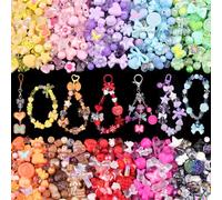 500 cuentas acrílicas de 10 colores surtidos para hacer pulseras, estrella, flor, lazo, mariposa, corazón, osito de gomita, cuentas estéticas kawaii, bonitas cuentas para hacer joyas, llaveros y