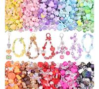 500 cuentas acrílicas de 10 colores surtidos para hacer pulseras, estrella, flor, lazo, mariposa, corazón, osito de gomita, cuentas estéticas kawaii, bonitas cuentas para hacer joyas, llaveros y