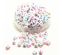 500 cuentas acrílicas de letras del alfabeto de 0.236 pulgadas (6 mm), cuentas sueltas de plástico mixto de la A a la Z, cuentas sueltas para hacer joyas, pulseras, collares (letra T)