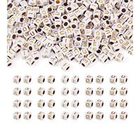 500 cuentas acrílicas de oro blanco del alfabeto, cuentas cuadradas de 6 mm, cuentas espaciadoras de agujero grande para hacer pulseras y joyas
