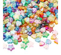 500 Cuentas Acrílicas, En Forma De Corazón, Perlas Estrellas, Cuentas Amplias Plateadas Color, Perlas Espaciadoras Pulsera, Material De Perlas Agujeras, Colgante De Joyería Diy