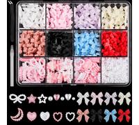 500 Dijes de Uñas 3D, Colores Surtidos Linda Estrella Perla Corazón Luna Decoraciones Uñas Lazo con Herramienta de Recogida para Mujeres y Niñas Accesorios de Bricolaje para Uñas