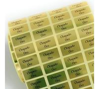 500 Etiquetas Adhesivas Doradas CHAPADO ORO 32 x 18 mm | Etiquetas para Joyería y Bisutería en Rollo | Pegatinas Doradas para Anillos, Pulseras y Collares | PERSONAL LABELS