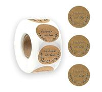500 Hojas Handmade with Love Pegatinas Etiqueta,Kraft Hecha Mano Adhesivos Redondos,Papel Acción Gracias,Pegatinas de Regalo,Sobres Para Bodas (Negro)
