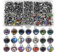 500 juegos de remaches de cristal de circonita cúbica de colores mezclados, remaches rápidos, remaches de color plateado, para manualidades de cuero (tamaño mixto)