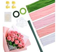500 limpiadores de tuberías para flores artesanales, limpiadores de tuberías flexibles de 30 cm de largo para ramo de tulipanes, tallos de chenilla, kit de limpieza de tuberías con cinta de