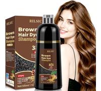 500 ml Brown Hair Dye Shampoo 3 en 1, Champú tinte Cubre Canas (Castaño)
