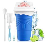500 ml Taza para Hacer Granizadosen Silicona, Slushy Maker Reutilizable con Cuchara-Pajita 2 en 1 y Cepillo de Limpieza, para Smoothies, Batidos y Bebidas Frías Caseras, para Niños y Familia (Azul)