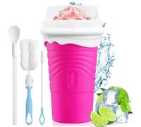 500 ml Taza para Hacer Granizadosen Silicona, Slushy Maker Reutilizable con Cuchara-Pajita 2 en 1 y Cepillo de Limpieza, para Smoothies, Batidos y Bebidas Frías Caseras, para Niños y Familia (Rosa)