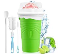 500 ml Taza para Hacer Granizadosen Silicona, Slushy Maker Reutilizable con Cuchara-Pajita 2 en 1 y Cepillo de Limpieza, para Smoothies, Batidos y Bebidas Frías Caseras, para Niños y Familia (Verde)