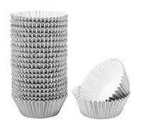 500 moldes de papel de aluminio para magdalenas, moldes para magdalenas, tazas para hornear, dorado y plateado, opcionales, de calidad alimentaria premium, seguros, sin olor, para (Plata)