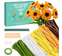 500 Pcs Limpiapipas Manualidades,Limpiador de Pipas para Manualidades,Set de Limpiapipas Flores Girasol,Flores Decoración Kit Limpia Pipas con Cinta adhesiva, Estambres,Postes de Flores,Cinta,Amarillo
