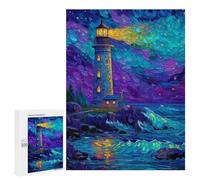 500 PCS Rompecabezas Colorful Lighthouse Night Scene Rompecabezas para Adultos Carrera De Velocidad De Manos Ayuda A Ejercitar El Cerebro Juego De Hermoso Diseño 500 PCS