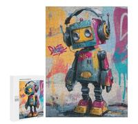 500 PCS Rompecabezas Colorful Robot Graffiti Art Print Rompecabezas para Adolescentes Carrera De Velocidad Manual Lista De Deseos con Juguetes De Papá Noel Juegos Educativos 500 PCS