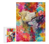 500 PCS Rompecabezas Colorful Wolves in Flowers Rompecabezas para Adultos Alivia El Estrés Interacción Entre Padres E Hijos Cumpleaños Y Navidad 500 PCS
