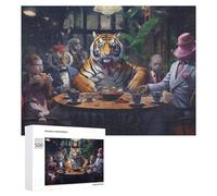 500 PCS Rompecabezas De Piezas para Adolescentes Animals in Formal Attire Enjoying Tea Party Rompecabezas para Adultos Juego Familiar Análisis Y Desafío Educativo De Lógica 500 PCS