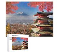 500 PCS Rompecabezas De Piezas para Adolescentes Autumn in Japan Mount Fuji and Chureito Pagoda Rompecabezas para Adultos Juego Familiar Análisis Y Desafío Educativo De Lógica 500 PCS