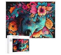 500 PCS Rompecabezas De Piezas para Adolescentes Colorful Floral Wolf Portrait Rompecabezas para Adultos Juego Familiar Análisis Y Desafío Educativo De Lógica 500 PCS