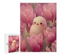 500 PCS Rompecabezas De Piezas para Adolescentes Cute Chick in Pink Tulips Rompecabezas para Adultos Juego Familiar Alivia El Estrés Desafiante De Completar 500 PCS