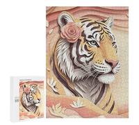 500 PCS Rompecabezas De Piezas para Adolescentes Elegant Tiger with Rose Rompecabezas para Adultos Juego Familiar Alivia El Estrés Desafiante De Completar 500 PCS