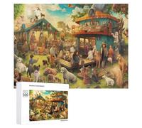 500 PCS Rompecabezas De Piezas para Adolescentes Fantasy Village with Dogs and Humans Rompecabezas para Adultos Juego Familiar Análisis Y Desafío Educativo De Lógica 500 PCS