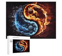 500 PCS Rompecabezas De Piezas para Adolescentes Flame and Ice Yin-Yang Symbol Rompecabezas para Adultos Juego Familiar Análisis Y Desafío Educativo De Lógica 500 PCS