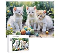 500 PCS Rompecabezas De Piezas para Adolescentes Kittens with Yarn Balls in Garden Rompecabezas para Adultos Juego Familiar Análisis Y Desafío Educativo De Lógica 500 PCS