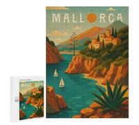 500 PCS Rompecabezas De Piezas para Adolescentes Mallorca Travel Poster Spain - Mediterranean Cliffs & Sea Breeze Rompecabezas para Adultos Juego Familiar Alivia El Estrés Desafiante De Completar 500