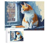 500 PCS Rompecabezas De Piezas para Adolescentes Painted Orange and White Cat by Window Rompecabezas para Adultos Juego Familiar Análisis Y Desafío Educativo De Lógica 500 PCS