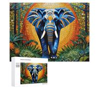 500 PCS Rompecabezas De Piezas para Adolescentes Stained Glass Elephant in Jungle Rompecabezas para Adultos Juego Familiar Análisis Y Desafío Educativo De Lógica 500 PCS