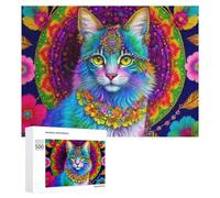 500 PCS Rompecabezas De Piezas para Adultos Colorful Cat Mandala Artwork-1 Rompecabezas para Adultos Juguetes Antiestrés Análisis Y Lógica Desafiante De Completar 500 PCS