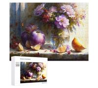 500 PCS Rompecabezas De Piezas para Adultos Still Life with Purple Flowers and Fruits Rompecabezas para Adultos Juguetes Antiestrés Análisis Y Lógica Desafiante De Completar 500 PCS