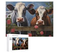 500 PCS Rompecabezas De Piezas para Adultos Two Cows Behind A Fence with Pink Roses Rompecabezas para Adultos Juguetes Antiestrés Análisis Y Lógica Desafiante De Completar 500 PCS