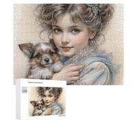 500 PCS Rompecabezas De Piezas para Adultos Vintage Girl with Puppy Rompecabezas para Adultos Juguetes Antiestrés Análisis Y Lógica Desafiante De Completar 500 PCS
