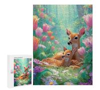 500 PCS Rompecabezas Deer in Flower Garden Rompecabezas para Adolescentes, Divertidos Y con Humor. Cada Pieza Es Única: Juguetes Educativos De Aprendizaje 500 PCS