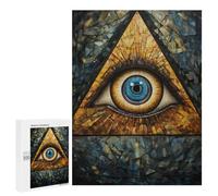 500 PCS Rompecabezas Eye of Providence Stained Glass Rompecabezas para Adolescentes Carrera De Velocidad Manual Lista De Deseos con Juguetes De Papá Noel Juegos Educativos 500 PCS