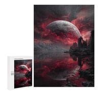 500 PCS Rompecabezas Fiery Alien Landscape with Giant Moon Rompecabezas para Adultos Juguetes Antiestrés Vacaciones En Casa Matar El Tiempo Interacción Entre Padres E Hijos 500 PCS